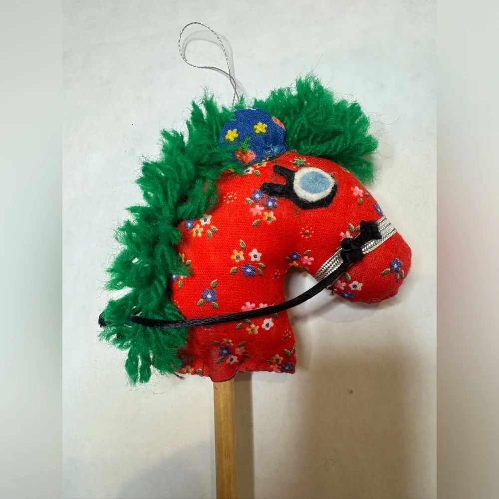 Vintage Wood‎ Stuffed Fabric Stick Horses Christmas Tree Ornaments